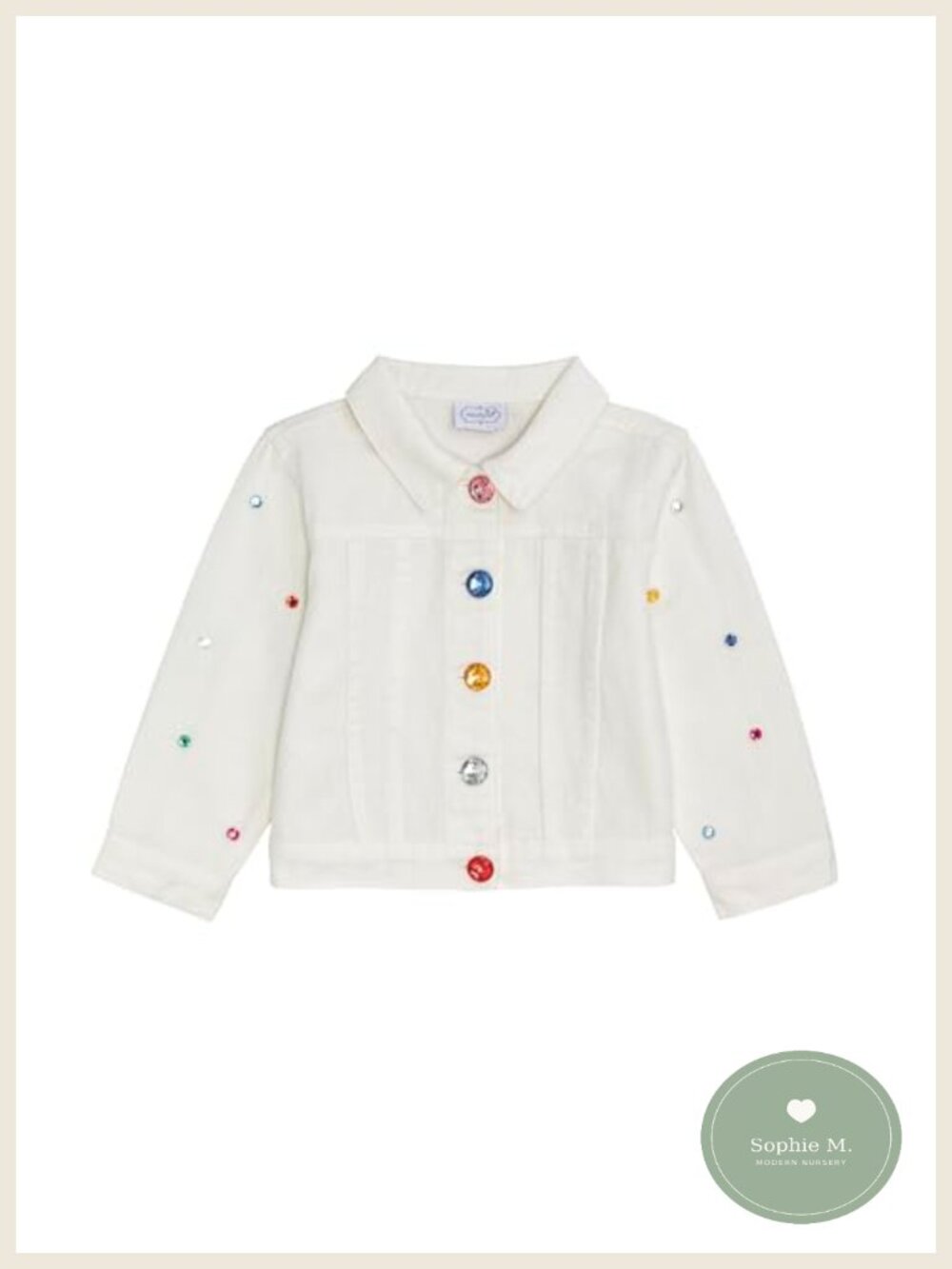 Toddler Girl White Denim Jacket with Jewels Button Closure
